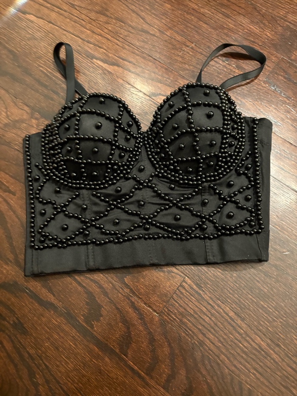 Black Beaded Bustier Crop Top - Women Intimates & Sleepwear